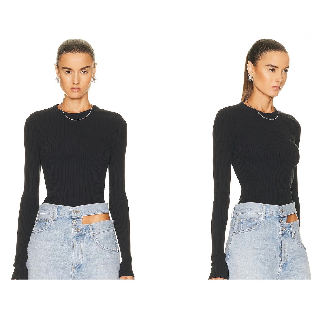 AGOLDE Alma Shrunken Crew Neck Ribbed‎ Long Sleeve Top Black XS A7119-1387 - Picture 2 of 9